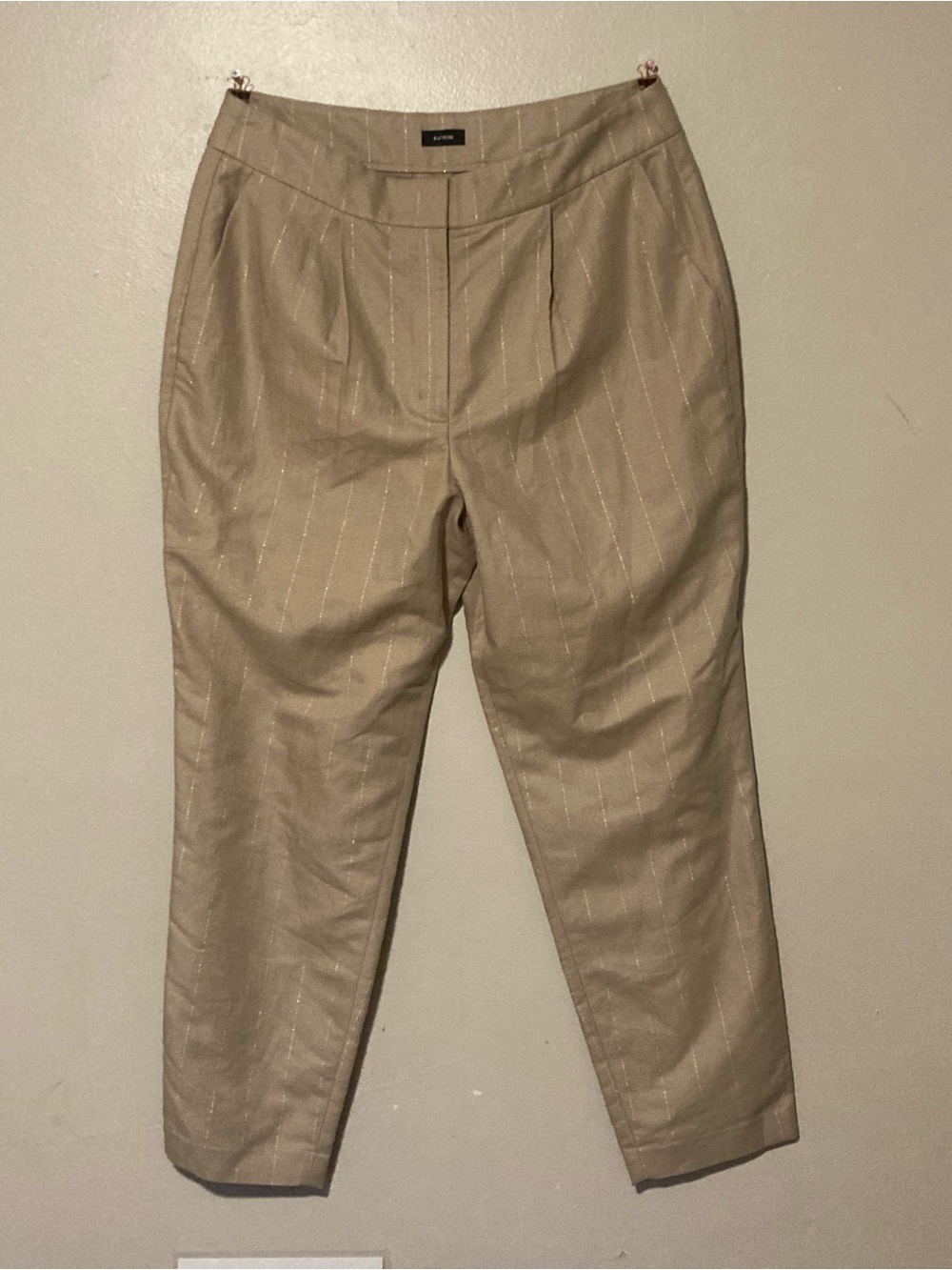 Express Beige Pinstripe Cropped Tapered Pants